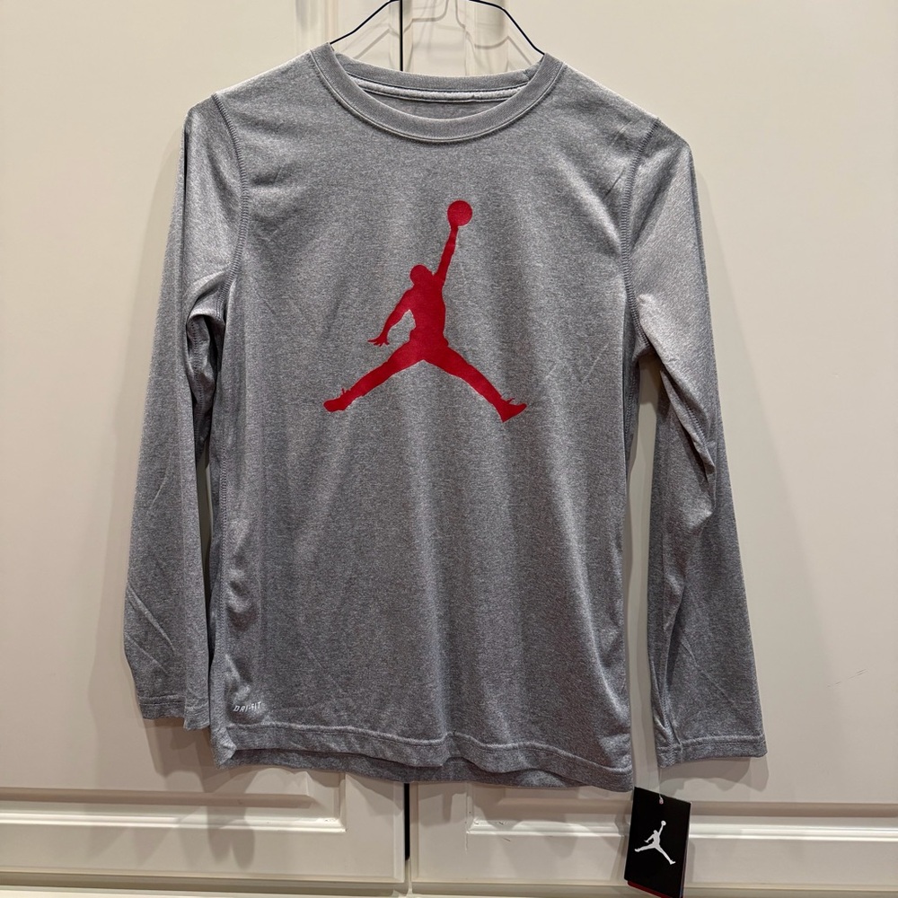 Nike Gray Long Sleeve Tee with Red Logo